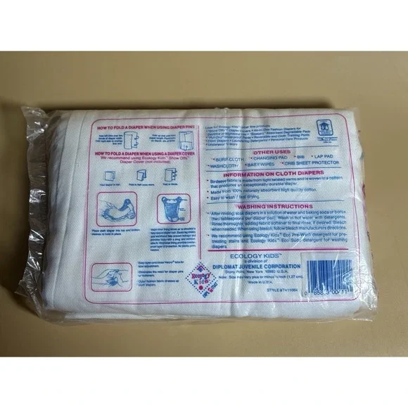 VTG Ecology Kids 6 Pack 100% Cotton Birdseye Flat Cloth Diapers NOS Discontinued